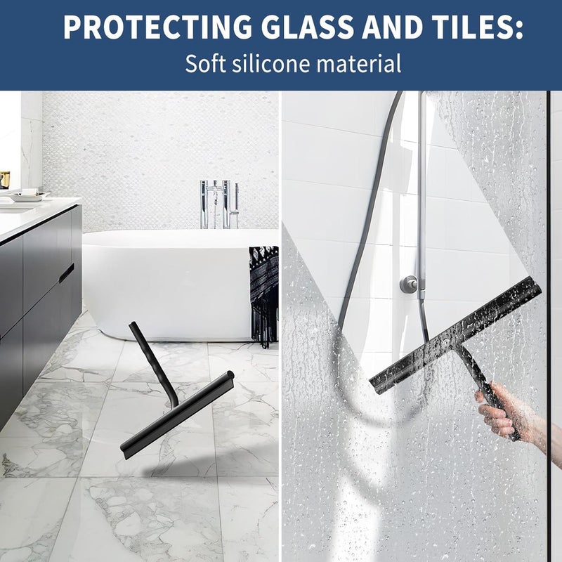ecooe Silicone Shower Squeegee with Hanger, 13″/33cm Shower Glass Cleaner Wiper, Black Window Squeegee Scraper with Stainless Steel Core for Home Bathroom Kitchen Car Glass Doors - Image 3